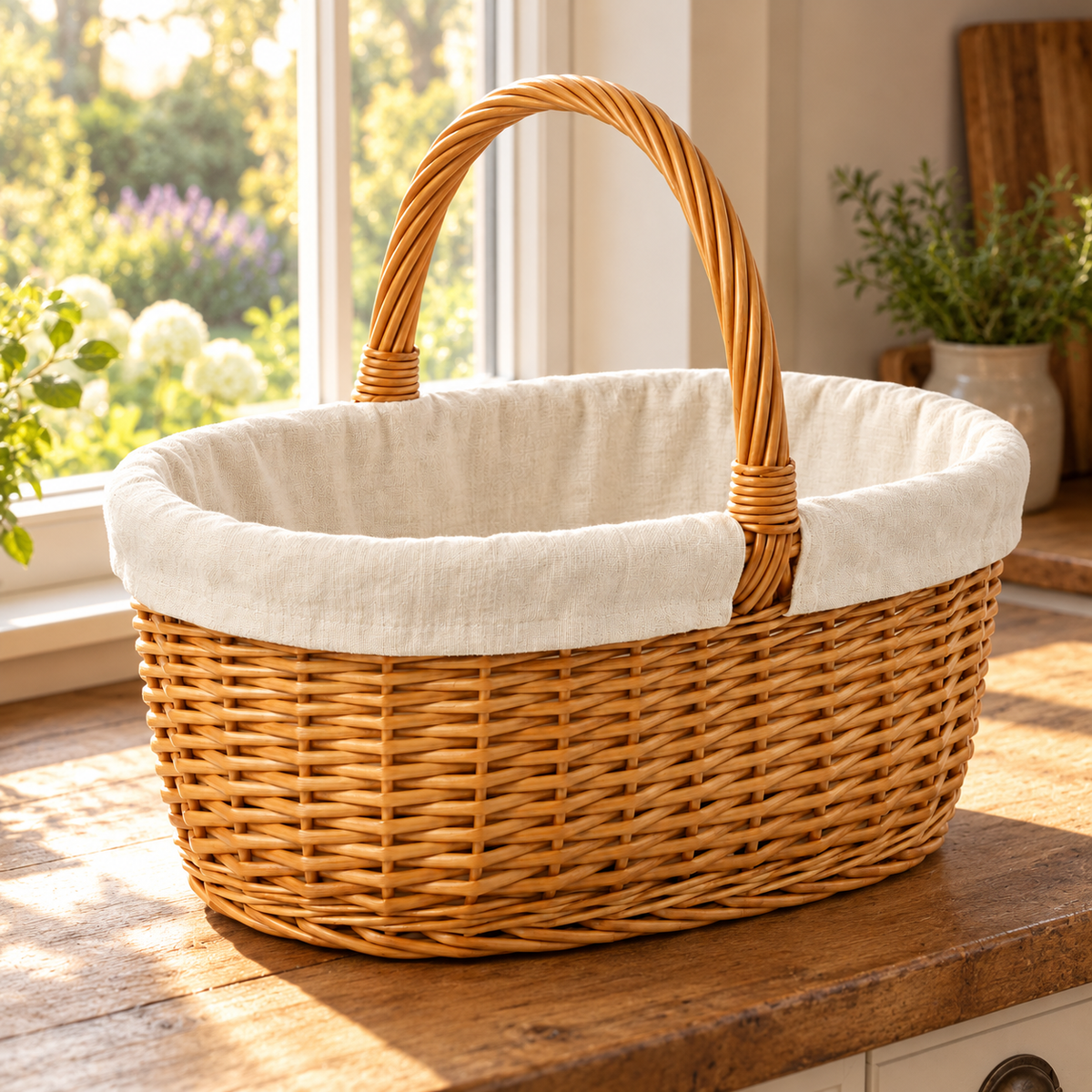 Orchard Gathering Basket garden scene and product details