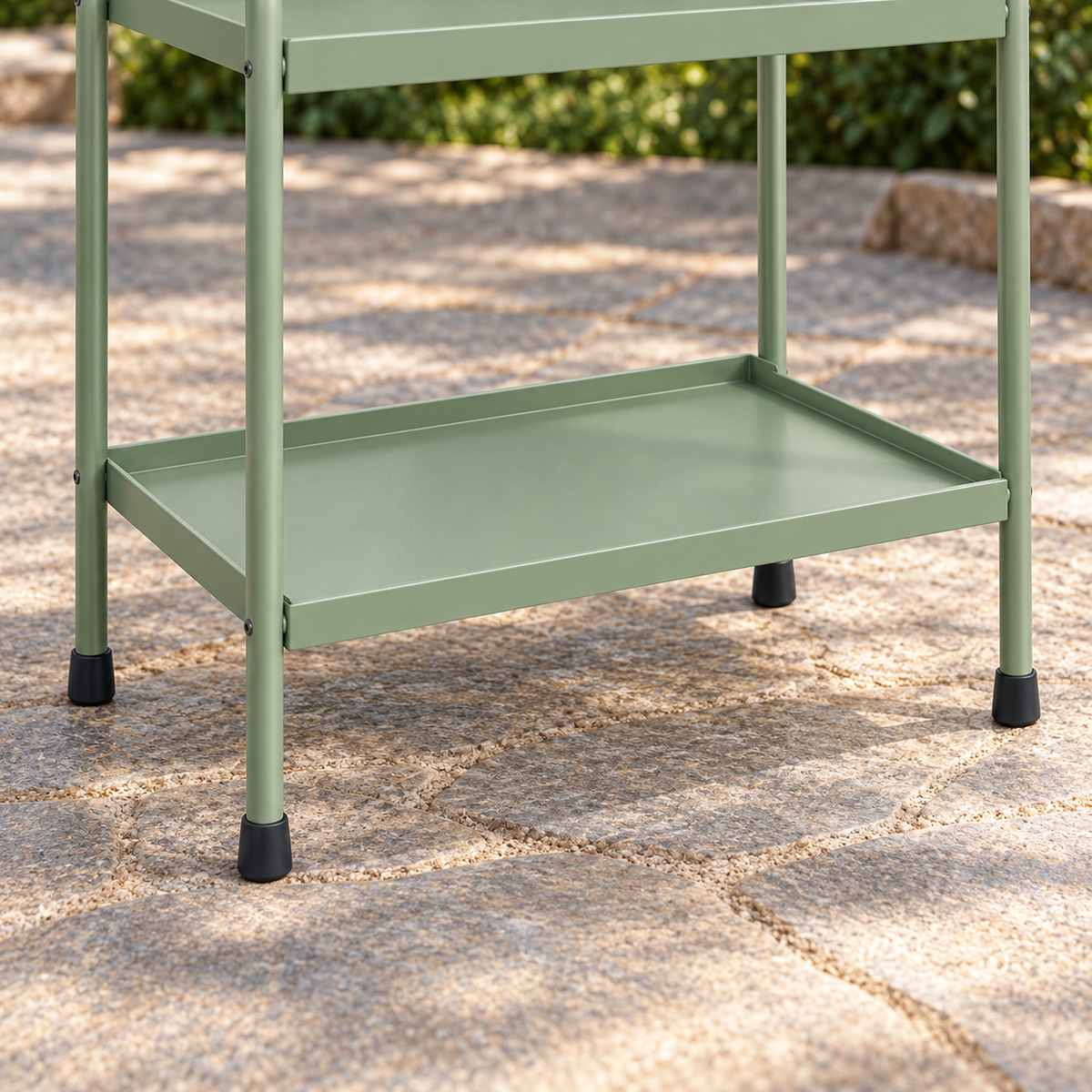 Pavilion Shelf Stand garden scene and product details