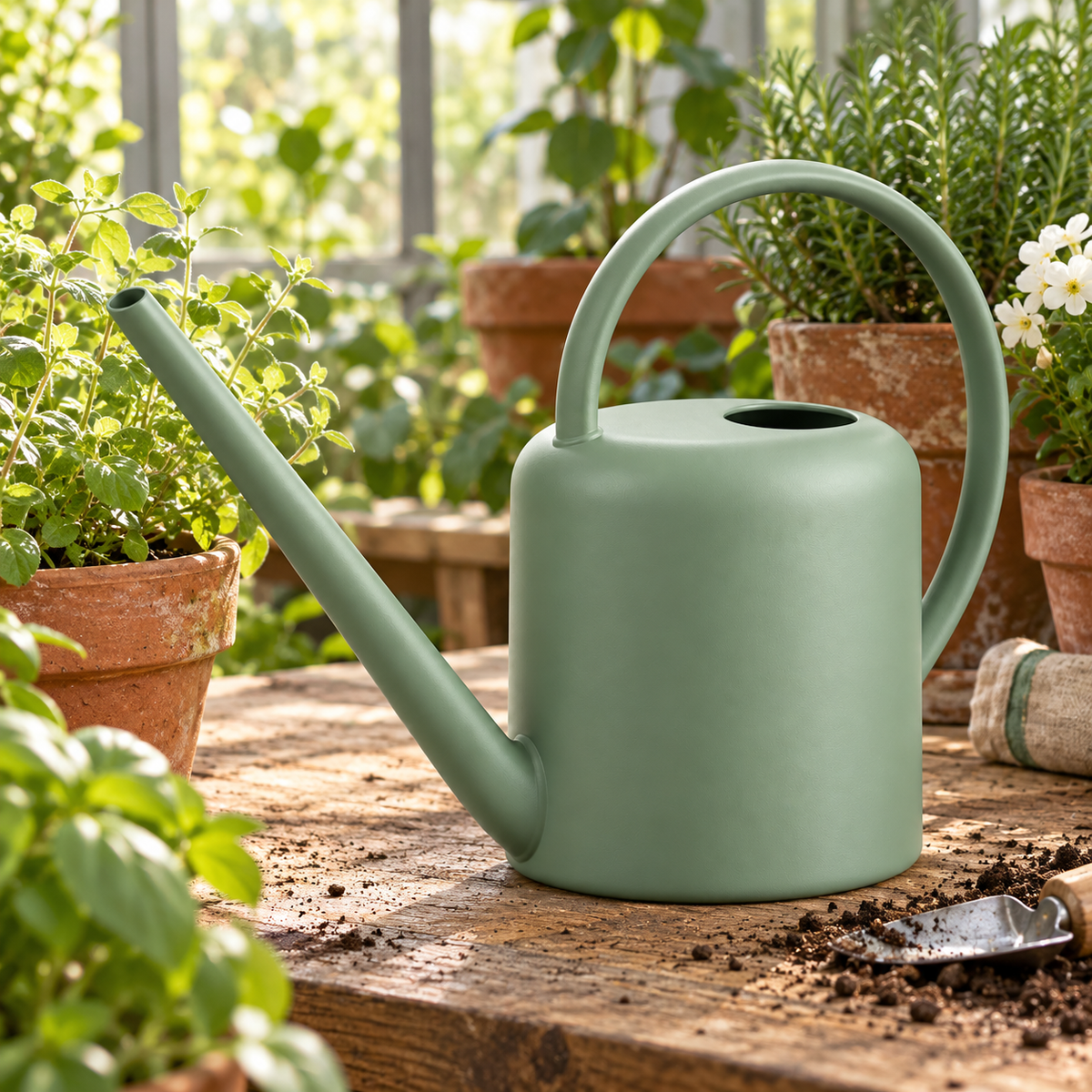 Meadow Watering Can garden scene and product details