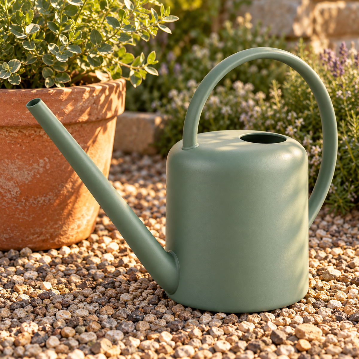 Meadow Watering Can garden scene and product details