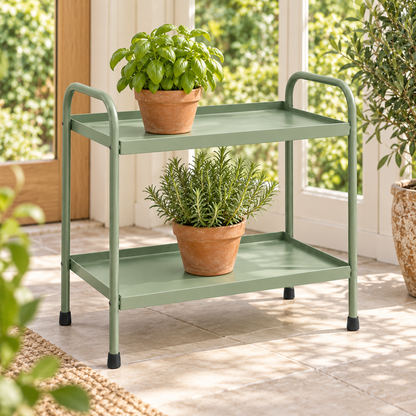 Pavilion Shelf Stand garden scene and product details