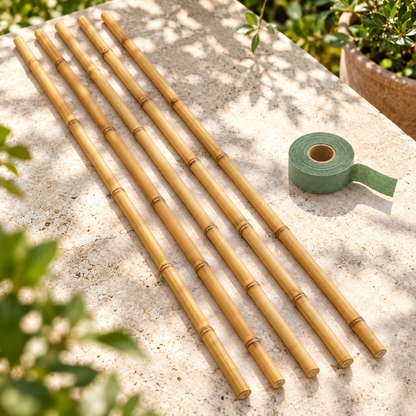 Reed Plant Support Set garden scene and product details