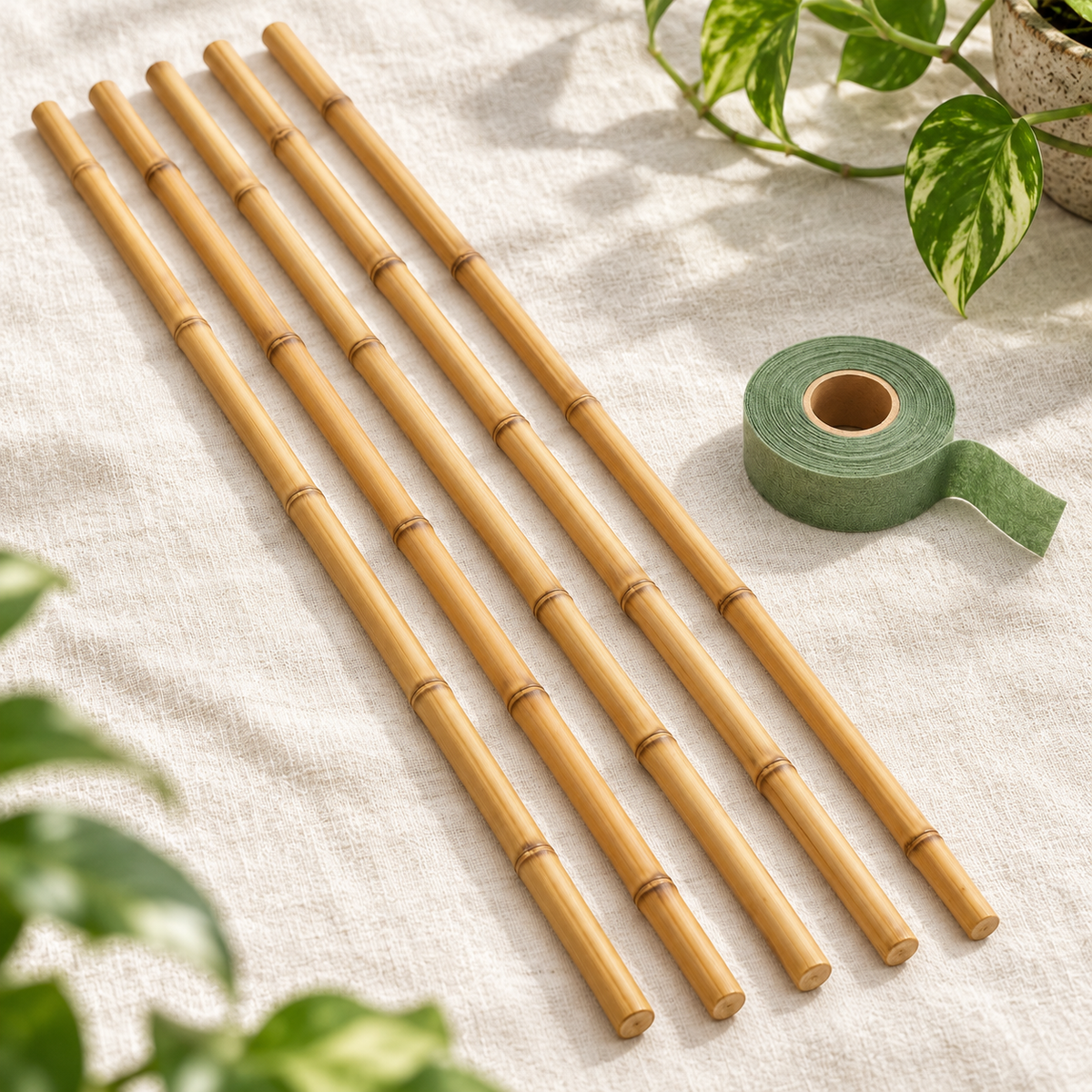 Reed Plant Support Set garden scene and product details
