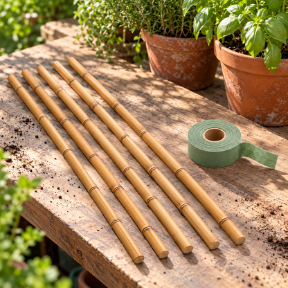 Reed Plant Support Set garden scene and product details
