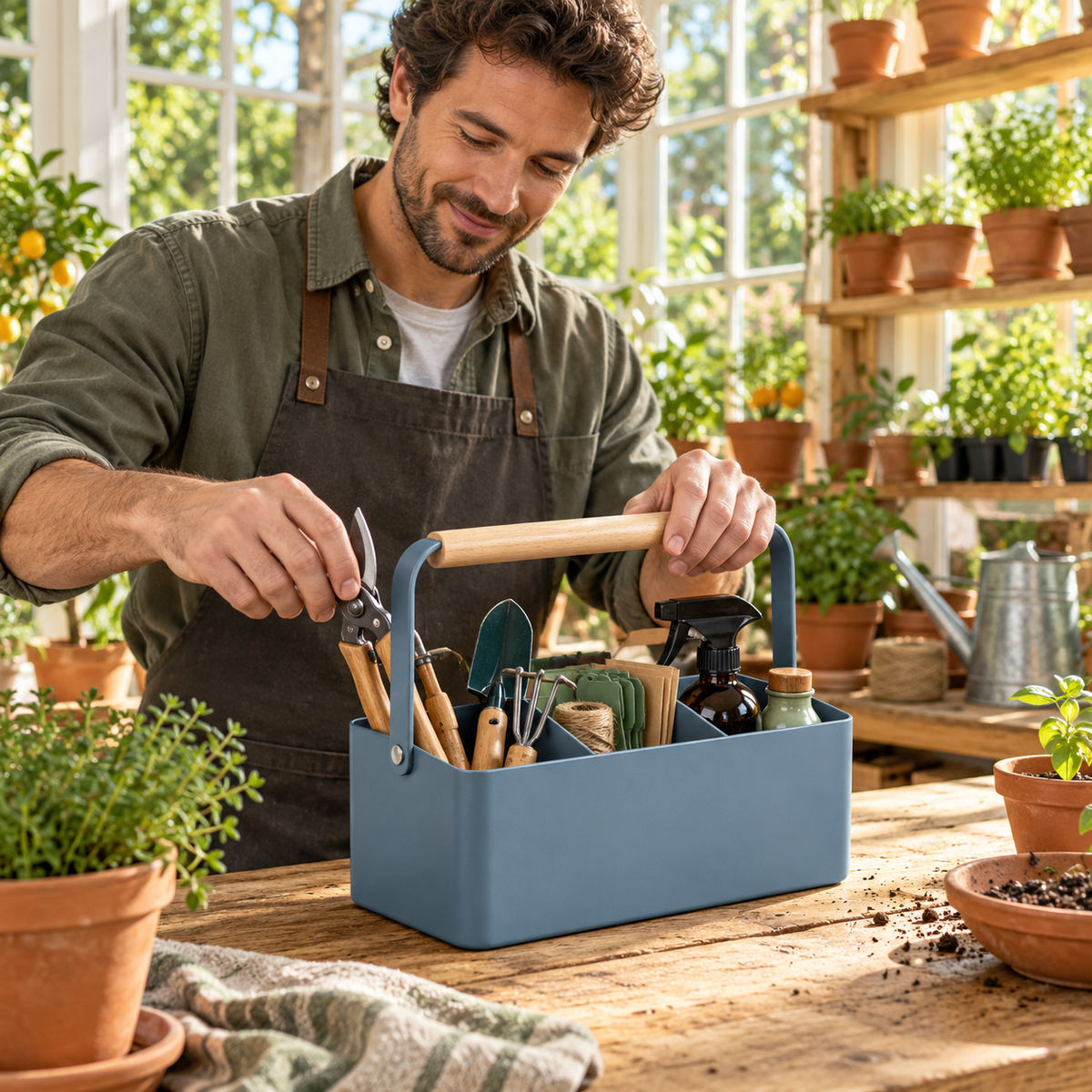 Canopy plant care caddy in use