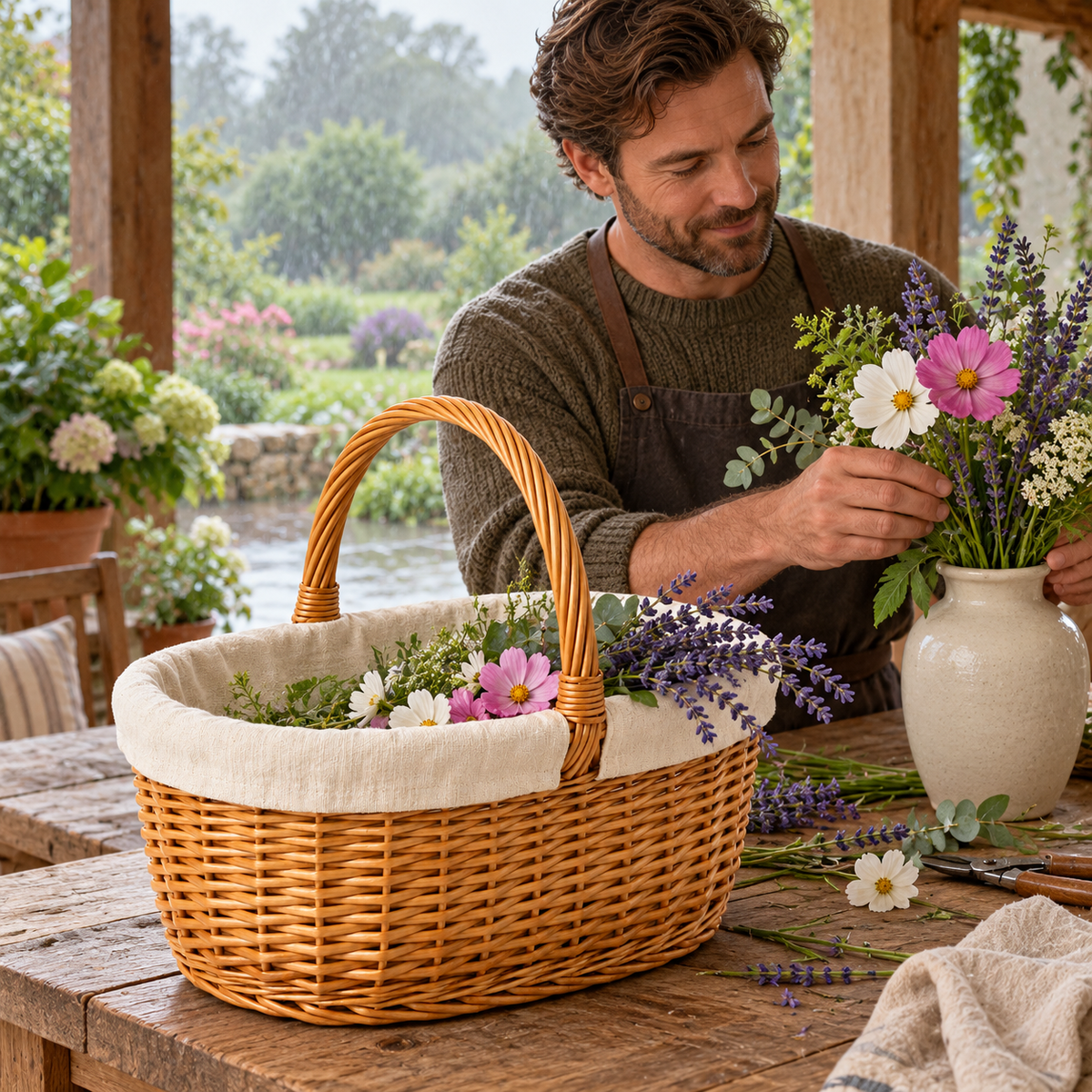 Garden harvest basket in use